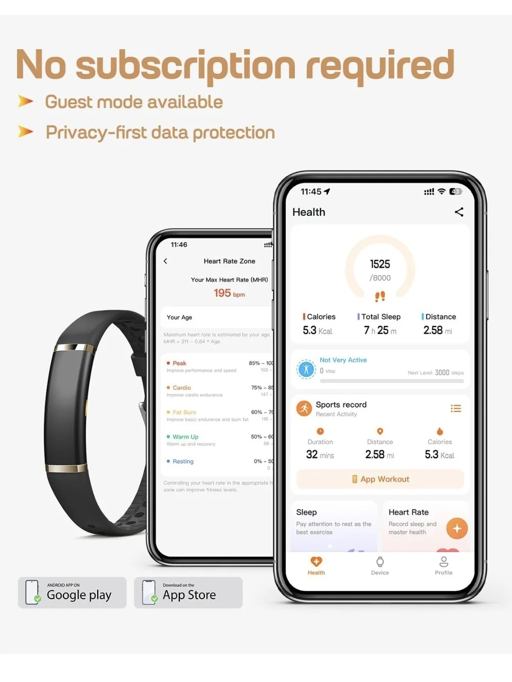 FITVII Black Fitness Tracker Band with Gold Accents Screenless Activity Tracker